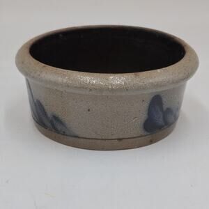 Vintage 1992 Rowe Pottery Works Crock 4" x 2" Blue Design Farmhouse Artisan